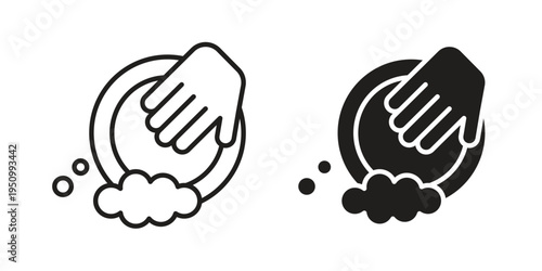Washing dishes icon for web apps, mobile apps. Graphic element illustration