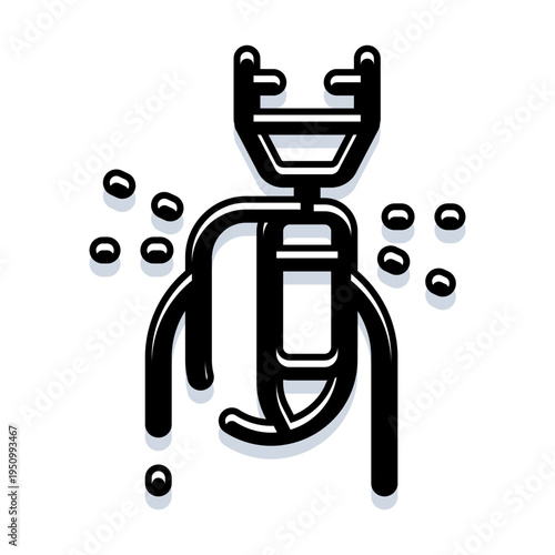 Eyelash curler for precise lash styling and makeup prep, minimalist black and white vector illustration showing beauty tool used in personal grooming and cosmetic routines