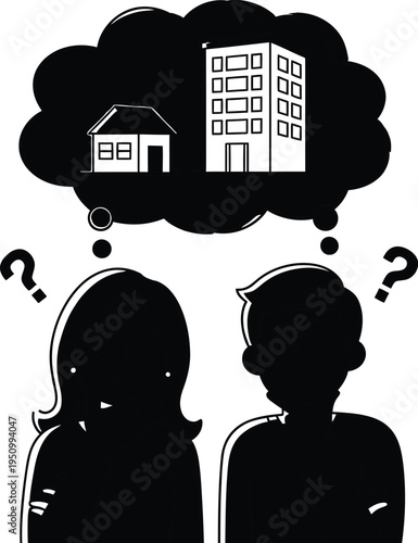 Couple deciding between a house and an apartment