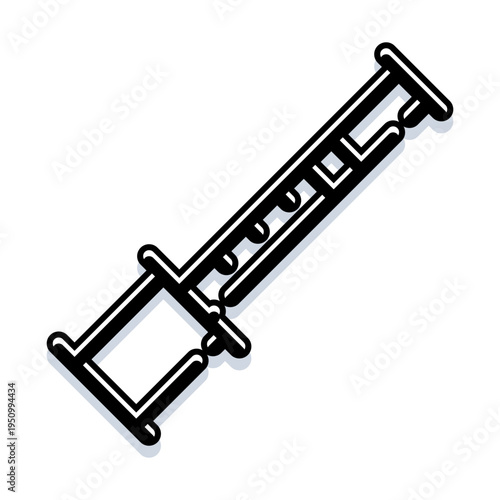 Flute musical instrument in simple line art style, featuring a black outline and subtle shadow, ideal for graphic designs, web elements, and music related concepts