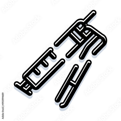 Stylized illustration portraying healthcare, medicine, and well being through combined graphic elements of a syringe and human body letters, symbolizing medical treatment and health