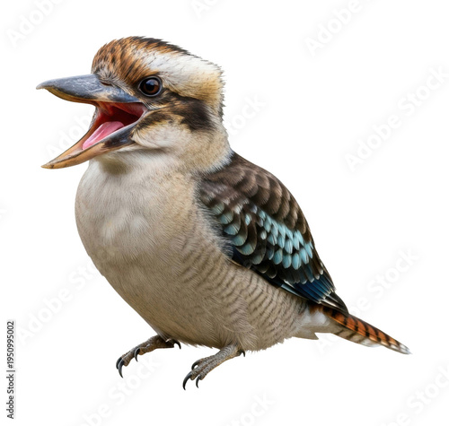 Kookaburra bird singing in nature isolated on transparent background