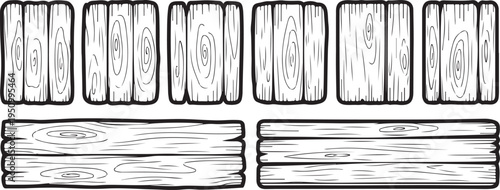 Assorted wooden planks and logs arranged in a rustic setting. Vector