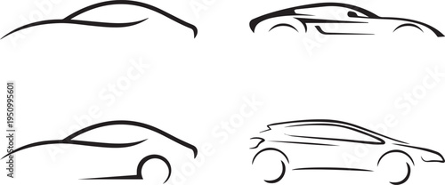 Car line art silhouette icon set