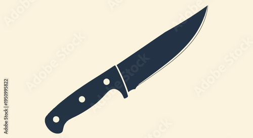 Vector silhouette illustration of a fixed blade hunting knife with a drop point blade and ergonomic handle featuring three rivets, isolated on a solid off-white background.