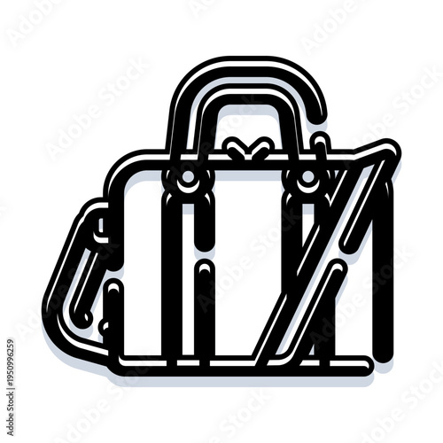 Simple black line illustration depicting a classic travel briefcase or satchel, a universal symbol for business travel, corporate journeys, and professional work necessities