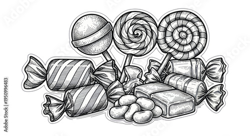Hand-drawn Assorted Candies and Lollipops Sketch
