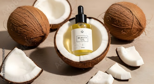 Tempat minyak kecil diatas belahan kelapa 