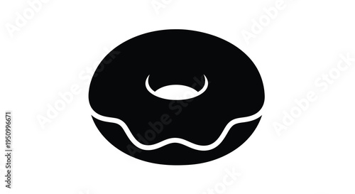 Simple black donut with white icing a bold graphic silhouette
