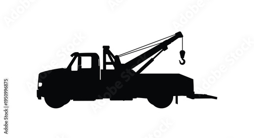 Black silhouette of a tow truck with a raised boom silhouette