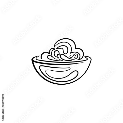 Black line art noodle bowl icon.