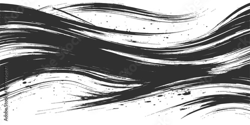 Abstract strokes of inky black, reminiscent of calligraphic artistry, weave across the canvas. Dynamic waves, evoking movement and emotion, dance on the surface.