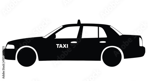 A black silhouette of a classic taxi cab on a white background silhouette
