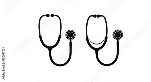 Two black stethoscopes displayed against a white background silhouette