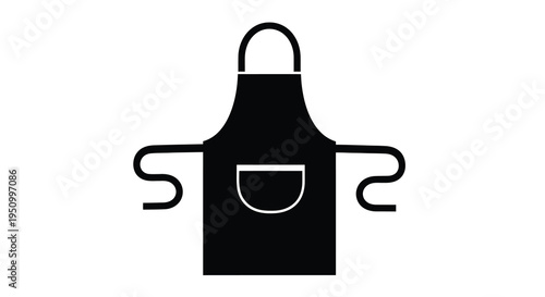 A simple black apron icon is displayed as a striking silhouette