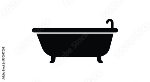Simple black silhouette of a classic clawfoot bathtub