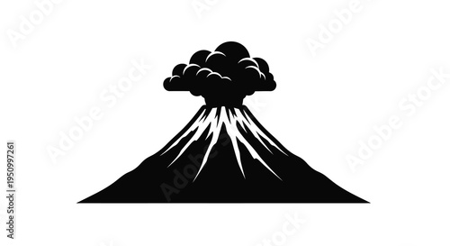 Volcanic eruption with billowing smoke and lava flow silhouette