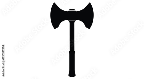 Black double bitted axe on a white background striking design silhouette