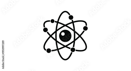 Atomic structure representation with orbiting electrons a black silhouette