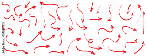 Simple black doodle arrow set. Chalk-style hand-drawn black arrows collection with wavy, zigzag, curved, looped, and straight designs. High-res sketch texture, infographics, creative, business design.