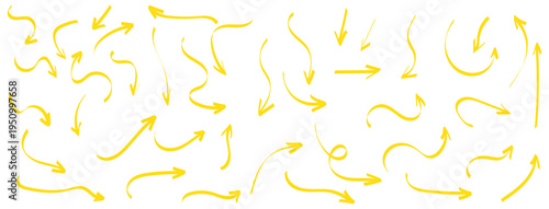 Simple black doodle arrow set. Chalk-style hand-drawn black arrows collection with wavy, zigzag, curved, looped, and straight designs. High-res sketch texture, infographics, creative, business design.