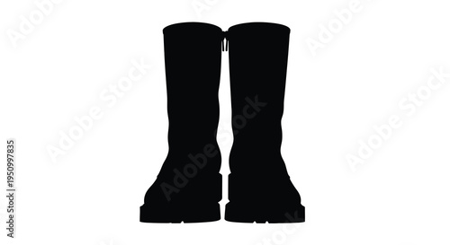 A pair of black combat boots presented as a striking silhouette