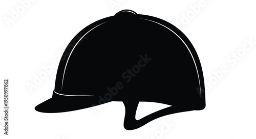 A black equestrian helmet is depicted in a sharp silhouette