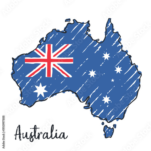 Australia Map Sketch - hand drawn Australian flag illustration