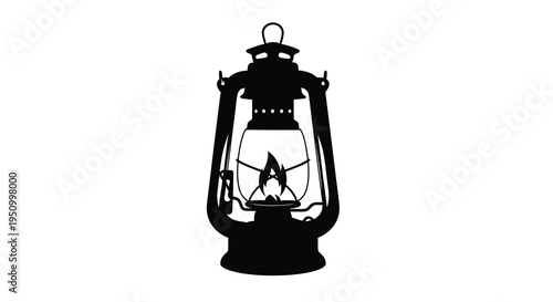 Vintage kerosene lantern with a detailed black shape silhouette