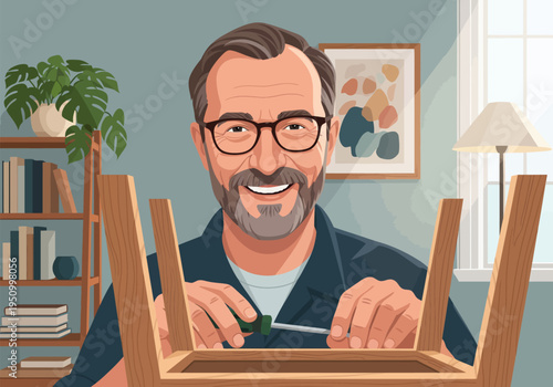 Man repairing broken chair