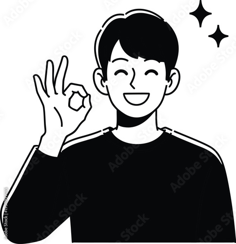A smiling cartoon man giving an okay sign with his hand