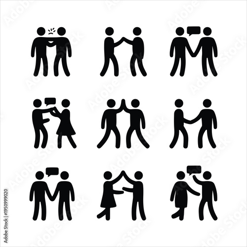 Stickman Business People Communication and Teamwork Icon Set.