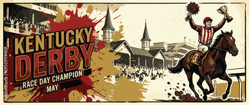 Kentucky Derby Race Day Horse Jockey Victory Celebration