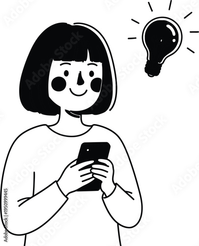 A cartoon woman with an idea on her phone