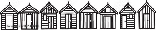 A row of beach huts lined up against a white background Vector
