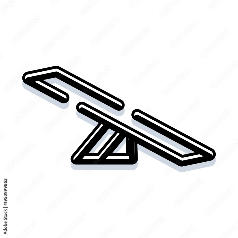 Obraz premium Simple seesaw playground equipment illustrating balance and movement on a teeter totter, ideal for concepts of childhood, play, and recreation in an isometric line art style