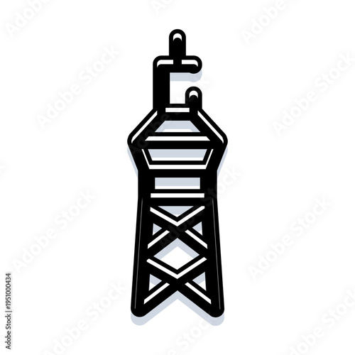 Security observation tower featuring a viewing platform and antenna, providing a clear vantage point for surveillance and monitoring activities, depicted in a modern graphic style