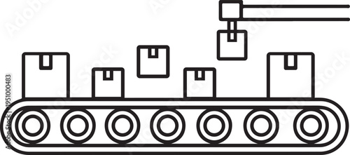 Construction Crane Lifting Steel Girder Structure Outline Vector Icon