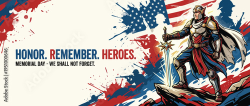 Memorial Day Banner Honoring Heroes Soldier Silhouette American Flag Splash Art