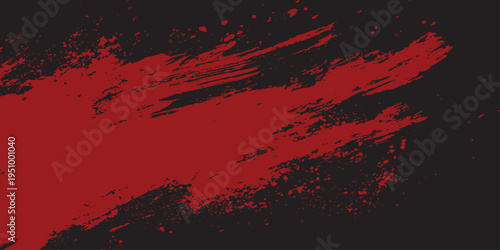 Abstract a striking grunge red splatter effect over a dark, textured background.