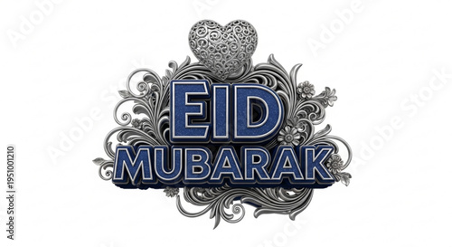 Eid mubarak greeting with heart and floral design islamic holiday celebration symbol