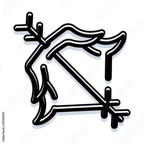 Sagittarius zodiac symbol featuring a stylized bow and arrow design, depicting the astrological sign with bold black lines and a subtle shadow effect on a clean white background