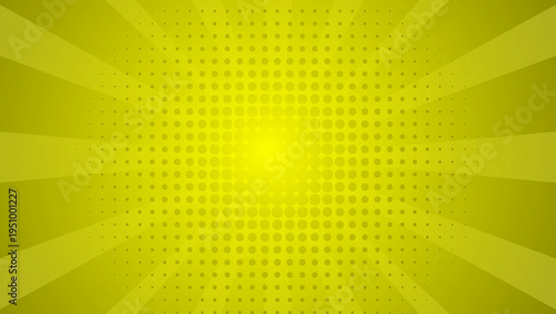Energetic bright yellow background with classic halftone dots and radial sunburst rays for striking graphic design applications
