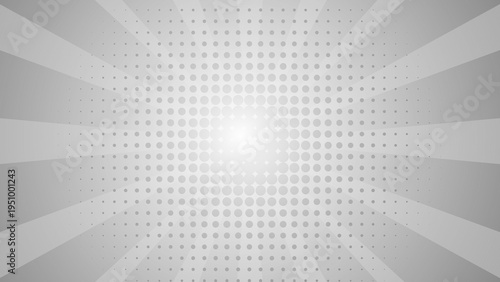 Abstract monochrome halftone dot and radial lines background for dynamic graphic design and retro comic book style projects