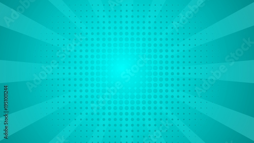 Teal and Cyan Abstract Halftone Rays Background with Diagonal and Radial Patterns