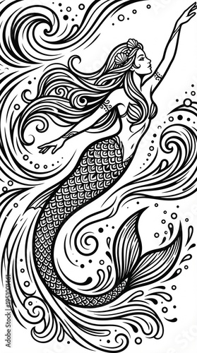vector illustration of an abstract tattoo mermaid 