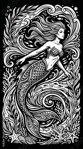mermaid illustration tattoo vector