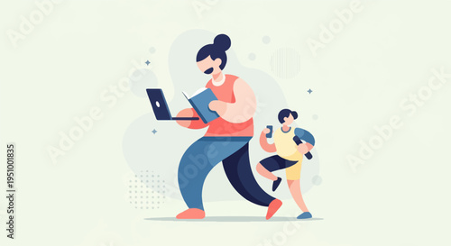 Two abstract figures engage in learning and fitness activities