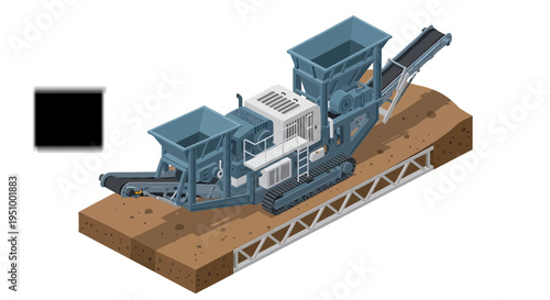 Isometric illustration of a mobile crushing plant used in mining and construction for processing materials.