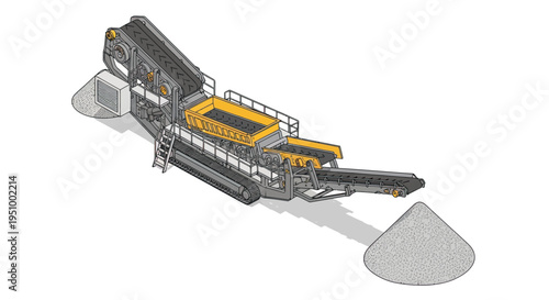 Isometric illustration of a mobile crushing and screening plant processing aggregate materials.